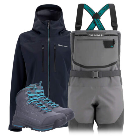 Simms Women's Freestone vöðlupakki með jakka, svörtum – gúmmísóli