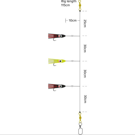 Alternative view of Kinetic Sabiki Octopus S Glow Red Black